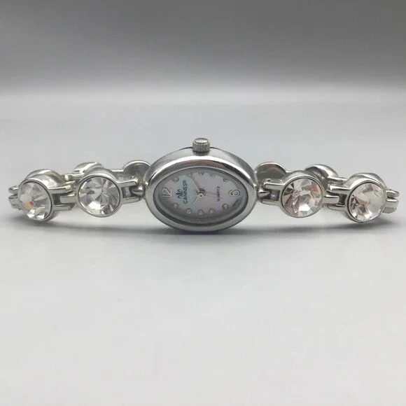 Cannes Womens Watch 17mm White MOP Silver Tone Crystal Bracelet New Battery 7" - Picture 6 of 15
